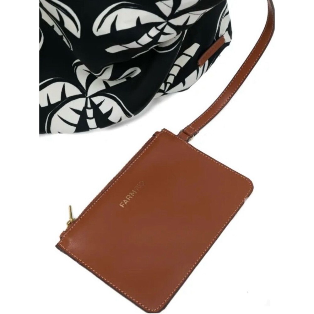 NEW FARM Rio Black And White Scarf Tote Bag Wood Handle Reversible Palm Trees - Picture 2 of 12